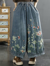 Women Spring Flower Embroidery Denim Wide-leg Pants