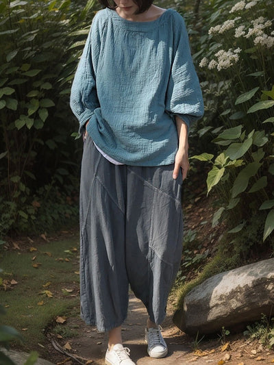 Women Vintage Spring Spliced Loose Cotton Linen Pants