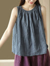 Plus Size Women Retro Solid Loose Drawstring Ramie Vest