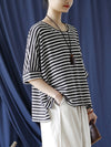 Women Summer Casual Stripe Loose O-Neck Shirt