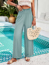 Loose Wide Leg Elasticity Pockets Ruffle Trim Solid Color Pants Trousers