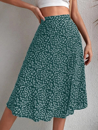 A-Line Loose Flower Print Split-Side Skirts Bottoms