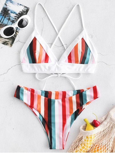 Striped Triangle Top Bikinis Swimwear