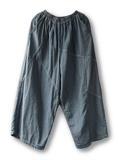 Women Vintage Spring Spliced Loose Cotton Linen Pants