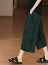 Plus Size Women Summer Casual Solid Pocket Wide-leg Cotton Pants