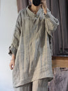 Women Vintage Solid Linen Loose Long Blouse