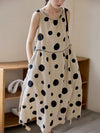 Plus Size Women Summer Casual Dot Drawstring Linen Vest Dress