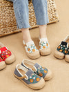 Women Summer Flower Embroidery Linen Spliced Straw Shoes