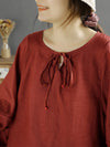 Plus Size Women Autumn O-Neck 100%Linen Loose Blouse