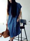 Plus Size Women Summer Casual Solid Blue Denim Dress