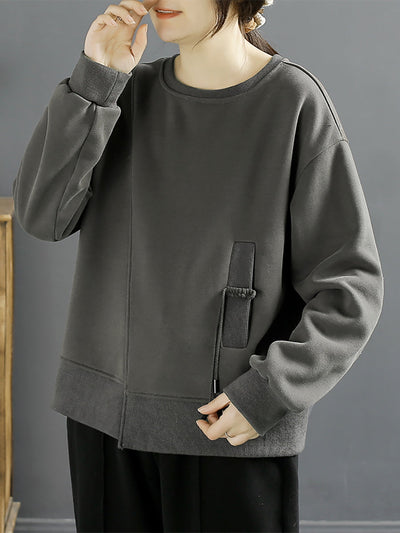 Women Winter Cotton Irregular Spliced Fleece-lined Sweatshirt