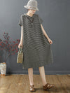 Plus Size Women Summer Retro Lattice Button Polo Collar Loose Dress