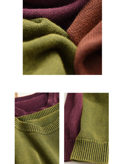 Women Autumn Casual O-Neck Pure Color Knit Sweater