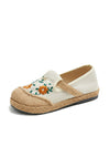 Women Summer Flower Embroidery Linen Spliced Straw Shoes