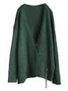 Plus Size - Women Knitted Retro Pure Color V-neck Sweater Coat