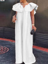 Loose Ruffle Sleeves Solid Color Split-Joint V-Neck Maxi Dresses