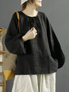 Plus Size Women Autumn O-Neck 100%Linen Loose Blouse