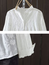 Plus Size Women Spring Flower Jacquard Lacework Neck Shirt