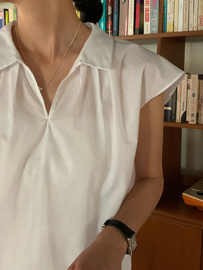 Cap Sleeve Loose Solid Color Lapel Blouses&Shirts Tops