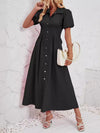 Loose Puff Sleeves Pleated Split-Joint Lapel Maxi Dresses Shirt Dress