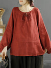 Plus Size Women Autumn O-Neck 100%Linen Loose Blouse