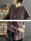 Women Spring Ethnic Stripe Loose Linen Cotton Shirt