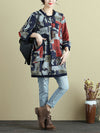 Plus Size Women Autumn Print Stylish Pockets Long Shirt