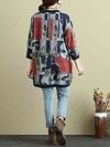 Plus Size Women Autumn Print Stylish Pockets Long Shirt