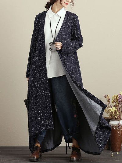 Plus Size Cardigan Long Sleeves Blue Autumn Winter Coat For Women