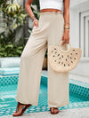 Loose Wide Leg Elasticity Pockets Ruffle Trim Solid Color Pants Trousers