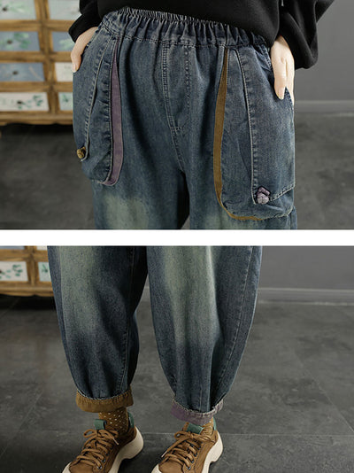 Women Spring Retro Washed Denim Harem Pants