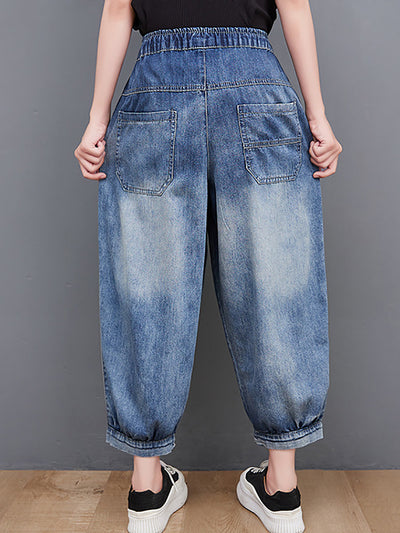 Women Spring Wahed Spliced Cotton Denim Pants