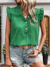 Loose Sleeveless Buttoned Hollow Ruffled Solid Color Split-Joint V-Neck Blouses&Shirts Tops