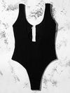 Solid Color Zipper One-Piece Swimwear