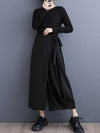 False Two High Waisted Asymmetric Elasticity Solid Color Tied Waist Culotte Ninth Pants