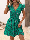 A-Line Loose Elasticity Flower Print V-Neck Mini Dresses