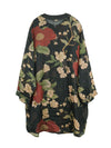 Plus Size Women Vintage Flower Print Ramie Spring Long Shirt