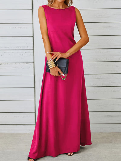 A-Line Loose Solid Color Round-Neck Maxi Dresses