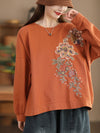 Women Vintage Spring Flower Embroidery O-Neck Shirt