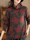 Women Vintage Autumn Flower Turtleneck Sweatshirt