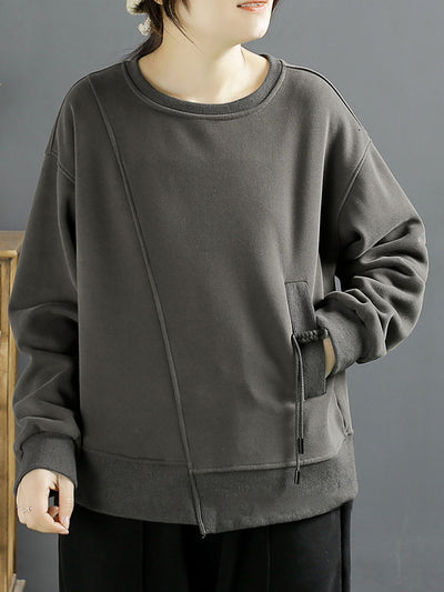 Women Winter Cotton Irregular Spliced Fleece-lined Sweatshirt