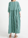 Plus Size Cotton Casual Summer Half Sleeve Loose Pleated Dress