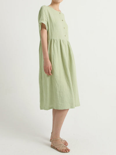 Plus Size Casual Linen Pleated Short Sleeve Loose Dress