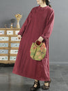 Plus Size Women Autumn Vintage 100%Linen Robe Padded Dress