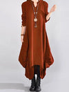 Plus Size Women Autumn Artsy Irregular Hem Loose Dress