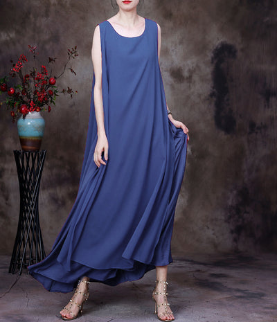 Plus Size Women Summer Irregular Hem Solid Loose Vest Dress