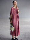 Plus Size Chinese Style Elegant Pleated Loose Linen Dress