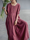 Plus Size Chinese Style Elegant Pleated Loose Linen Dress