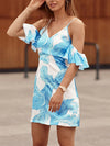 A-Line Loose Hollow Leaves Print Split-Joint Cold Shoulder Mini Dresses