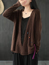 Plus Size - Women Knitted Retro Pure Color V-neck Sweater Coat